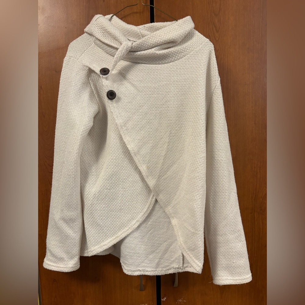 Asymmetrical Button Sweater – Light Heathered Knit